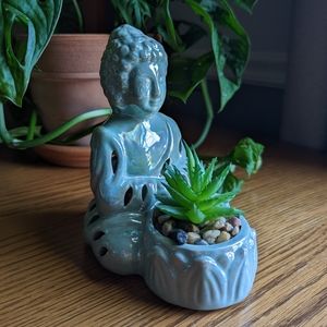 Ceramic Buddha Figurine with Faux Succulent Potpourri Holder